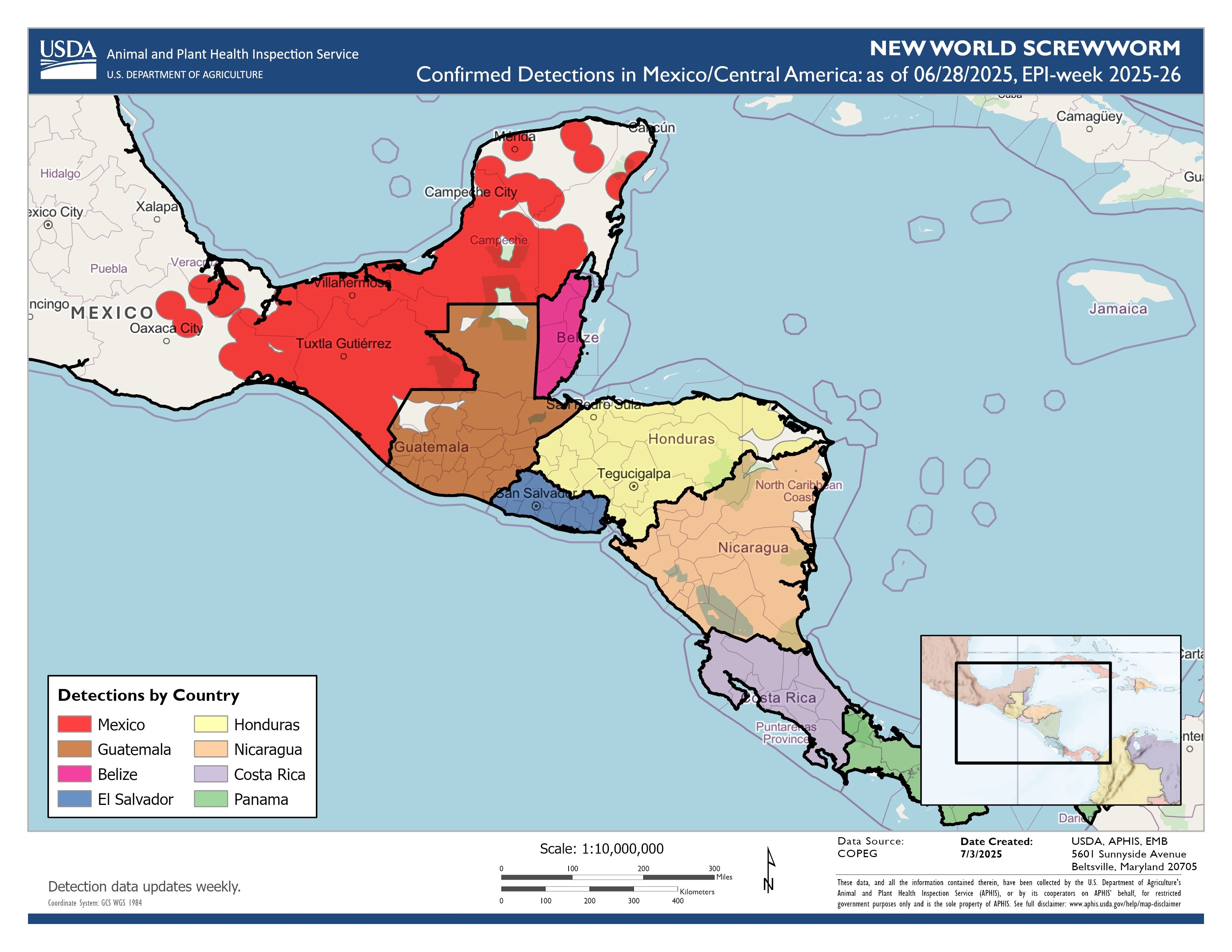 New World Screwworm Map of Mexico and Central America